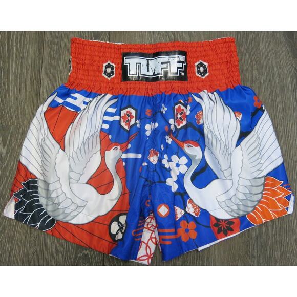 TUFF Muay Thai Kick Boxing Shorts Size XL Crane Red White Blue Martial Arts MMA - Picture 1 of 11